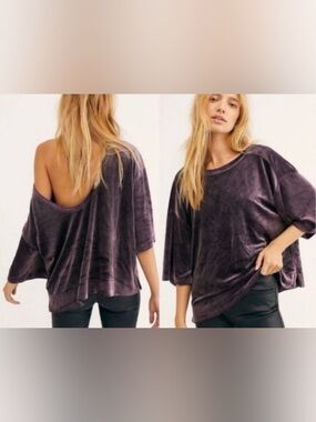 Free People Valerie Open Back Slouchy Velour Tee